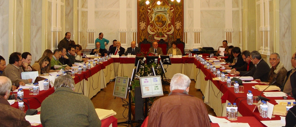 Imagem panorâmica do plenário, reunido a 19 de Dezembro de 2008, no fundo da sala a Mesa da AME.