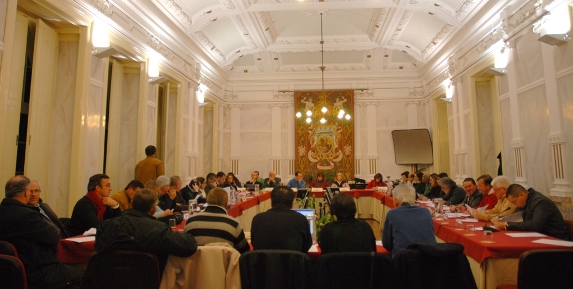 Imagem panorâmica do plenário, reunido a 29 de Novembro de 2012, ao fundo a mesa da AME.